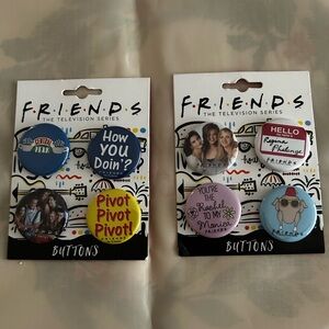 FRIENDS Button Pin Set — Blue, Yellow, Pink, Light Blue
